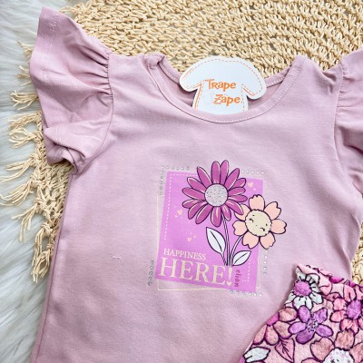 Conj. Blusa Happiness Here e Short Floral - Uva